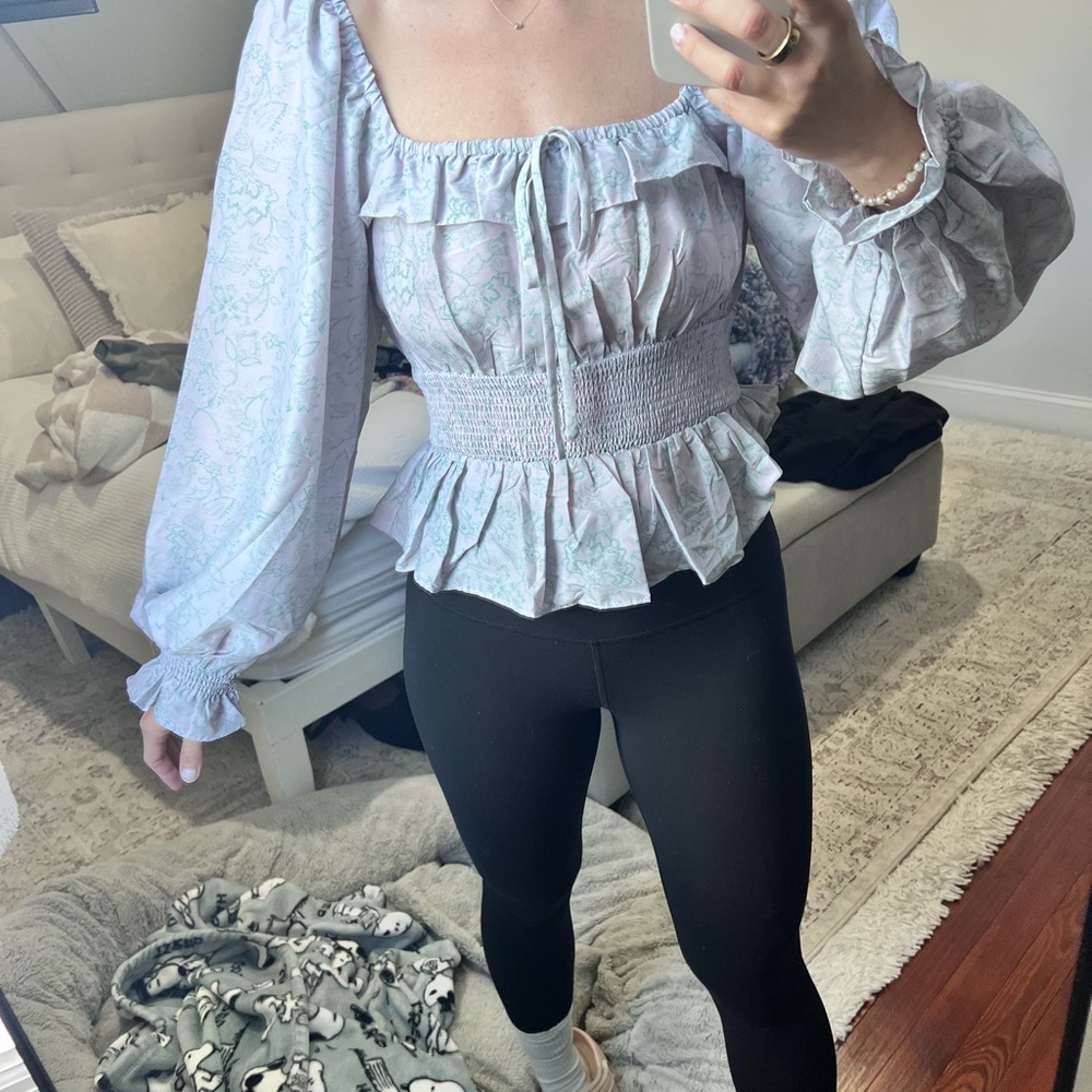Jacqui E Lavender Floral Peplum Blouse